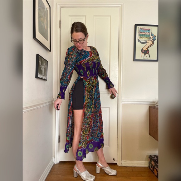 60s Vintage Hostess Set in Purple Paisley w Shirred Waist - Picture 4 of 13